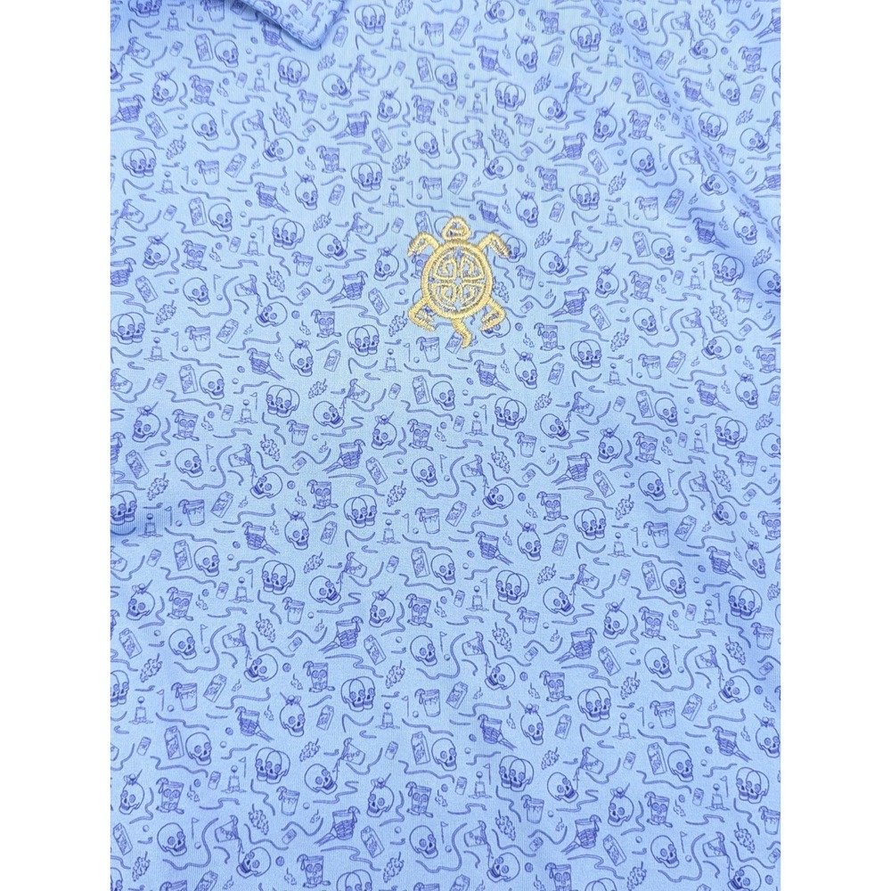 Peter Millar Polo Shirt Mens 2XL Summer Comfort Skull Drinks Blue Performance - Picture 5 of 10